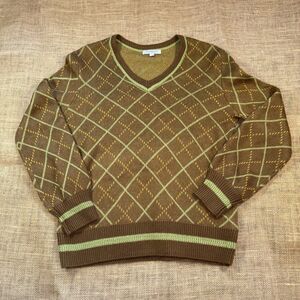 Liverpool Los Angeles Woman's Argyle Brown/Green V-Neck Sweater Size Small